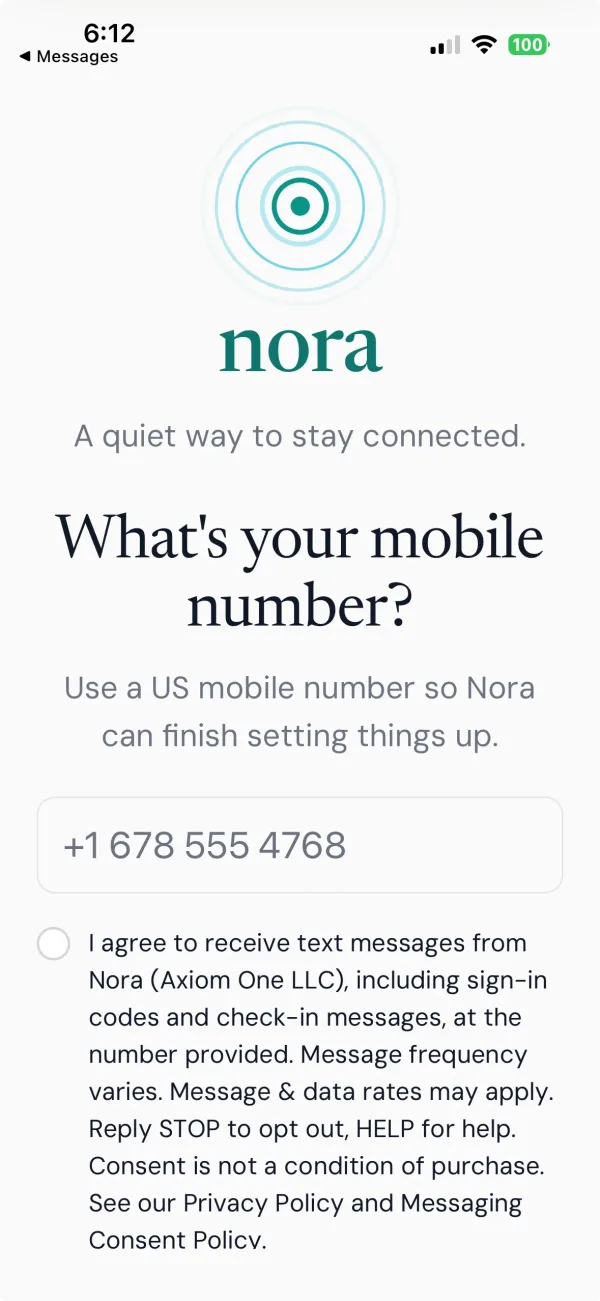 The screen asking for your loved one's phone number and agreement to text messages.